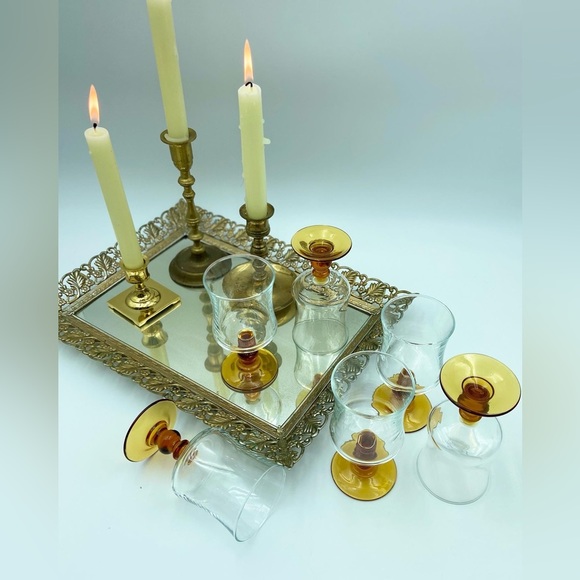 French Amber Stem Glassware - Picture 1 of 6